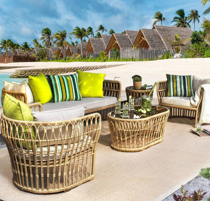 Large Rattan Casual Dining Set Villa Patio Garden Courtyard Hand Woven Couch Home