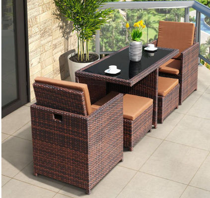 5 Pieces Black Outdoor Wicker Sofa Table Ottoman Garden Sets Sofa Rattan