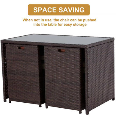5 Piece Pe Rattan Furniture Dining Tables And Chairs Aluminum Waterproof Outside Patio Lounge Outdoor