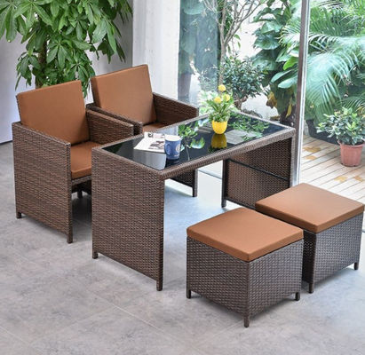 5 Piece Pe Rattan Furniture Dining Tables And Chairs Aluminum Waterproof Outside Patio Lounge Outdoor