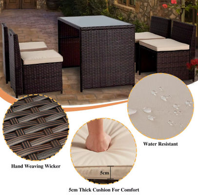 5 Piece Pe Rattan Furniture Dining Tables And Chairs Aluminum Waterproof Outside Patio Lounge Outdoor