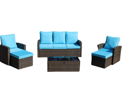 2 Seater Patio Rattan Sofa Set Wicker Sectional Sofa Storage Coffee Table