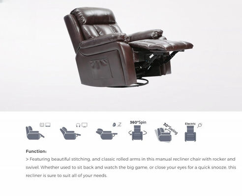 PU Leather Manual Reclining Chair Modern Swivel Stretch Recliner Chair 96x101x102CM