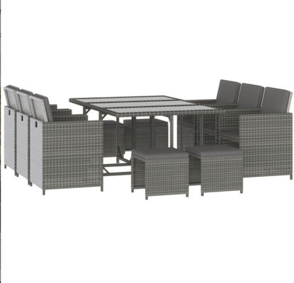 Rattan Wicker Dining Table Furniture Set Metal Lounge Lounger Ottoman Footrest Sofa 11pcs