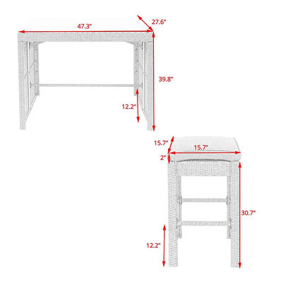 5-Piece Patio Bar Table Rattan Rectangular Dining Table Height Chair