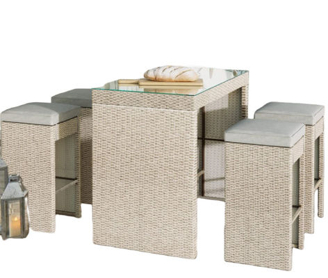 5-Piece Patio Bar Table Rattan Rectangular Dining Table Height Chair