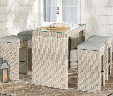 5-Piece Patio Bar Table Rattan Rectangular Dining Table Height Chair