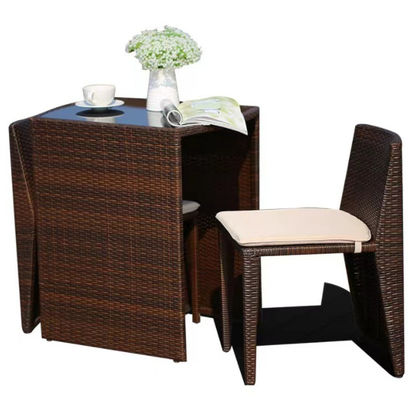 3Pcs Rattan Patio Dining Table And Chairs Leisure Patio Furniture Set Outdoor Garden