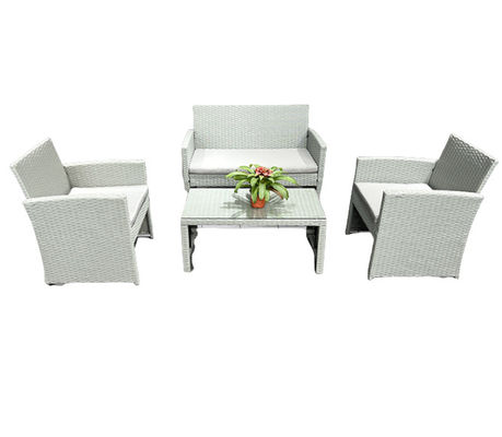 White Rattan Superior Garden Patio Set 4pc Wide Armrest Sofa Set Chair Table Set