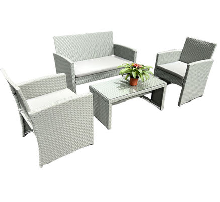 White Rattan Superior Garden Patio Set 4pc Wide Armrest Sofa Set Chair Table Set
