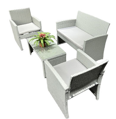 White Rattan Superior Garden Patio Set 4pc Wide Armrest Sofa Set Chair Table Set