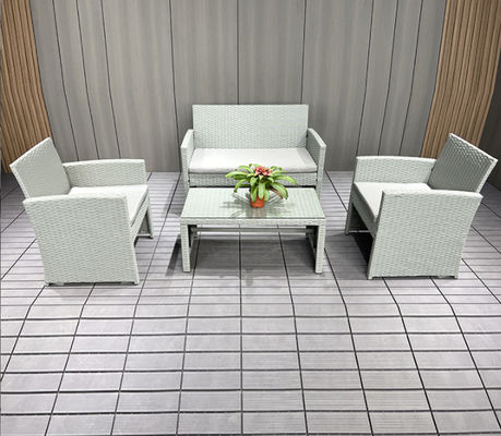 White Rattan Superior Garden Patio Set 4pc Wide Armrest Sofa Set Chair Table Set