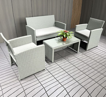 White Rattan Superior Garden Patio Set 4pc Wide Armrest Sofa Set Chair Table Set