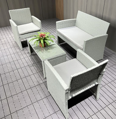 White Rattan Superior Garden Patio Set 4pc Wide Armrest Sofa Set Chair Table Set