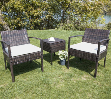 Patio Outdoor Dining Table Rattan Table Tempered Glass Tabletop Porch Conversation