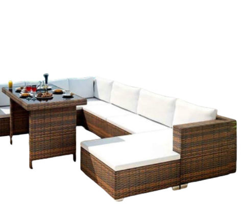 Wicker Rattan Corner Patio Set Garden Modern Home Style Furniture Brown With Fire Pit Table Patio