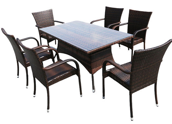 Grey 6 Seater Outdoor Dining Set Table Rectangular Desk Villa Courtyard Rattan