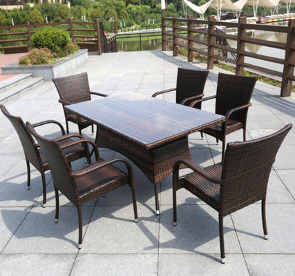 Grey 6 Seater Outdoor Dining Set Table Rectangular Desk Villa Courtyard Rattan