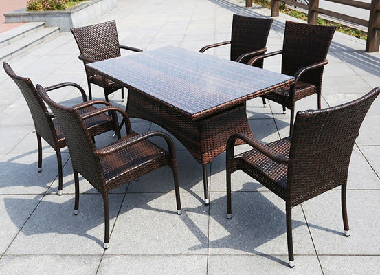 Grey 6 Seater Outdoor Dining Set Table Rectangular Desk Villa Courtyard Rattan
