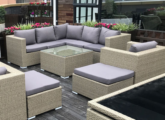 5 Seater Grey Rattan Corner Sofa Garden Sectional Patio Wicker Rattan Sofa Modern