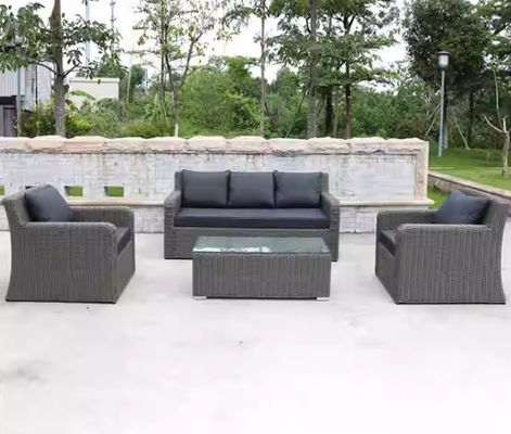 3 Seater Rattan Outdoor Sofa Terrace Furniture Garden Rope Leisure Black Wicker