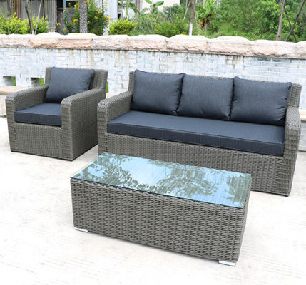 3 Seater Rattan Outdoor Sofa Terrace Furniture Garden Rope Leisure Black Wicker