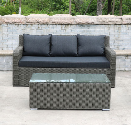3 Seater Rattan Outdoor Sofa Terrace Furniture Garden Rope Leisure Black Wicker