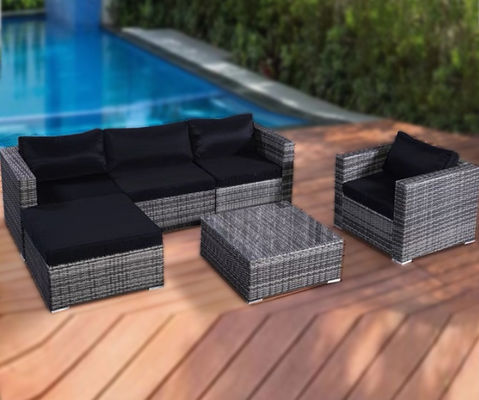 6Pcs Deep Seating Patio Wicker Outdoor Garden Furniture Rattan Sofa Couch