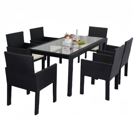 7 PCS Woven Dining Table Chairs Patio Conversation Leisure Rattan Sofa Set