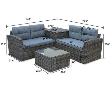 L Shape Pe Rattan Sofa Conversation Sectional Sofa Storage Box Backyard Porch Poolside