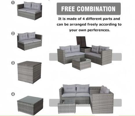 L Shape Pe Rattan Sofa Conversation Sectional Sofa Storage Box Backyard Porch Poolside