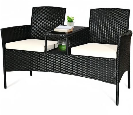 153cm Loveseat Set Patio Wicker Conversation Set Rattan Removable Cushions