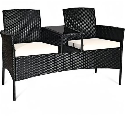 153cm Loveseat Set Patio Wicker Conversation Set Rattan Removable Cushions