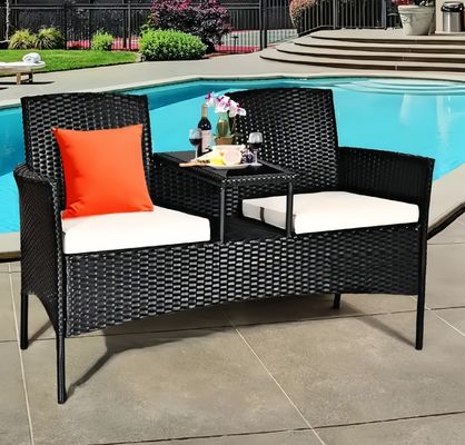 153cm Loveseat Set Patio Wicker Conversation Set Rattan Removable Cushions