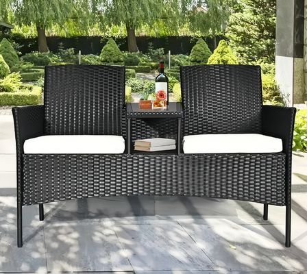 153cm Loveseat Set Patio Wicker Conversation Set Rattan Removable Cushions