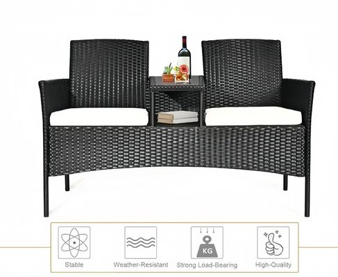 153cm Loveseat Set Patio Wicker Conversation Set Rattan Removable Cushions