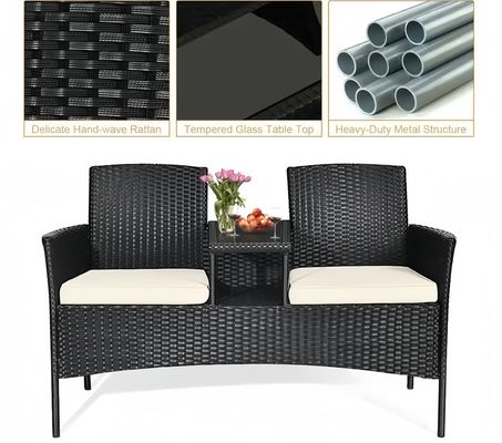 153cm Loveseat Set Patio Wicker Conversation Set Rattan Removable Cushions