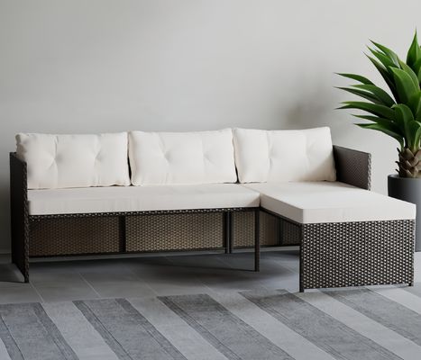 3 Seater Rattan Garden Sofa Set Luxury Balcony Leisure Lounge Wicker Patio Fabric