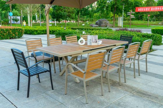 11 Pieces Outdoor Patio Furniture Plastic Wood Expandable Aluminum Garden Table And 8 Chairs