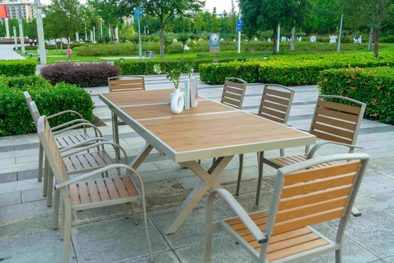 9 Pieces Plastic Wood Outdoor Restaurant Garden Tables  Chairs Outdoor Furniture Patio Dinning Table Patio Furniture