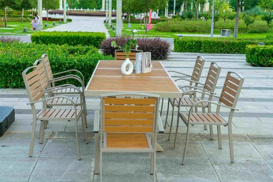 9 Pieces Plastic Wood Outdoor Restaurant Garden Tables  Chairs Outdoor Furniture Patio Dinning Table Patio Furniture
