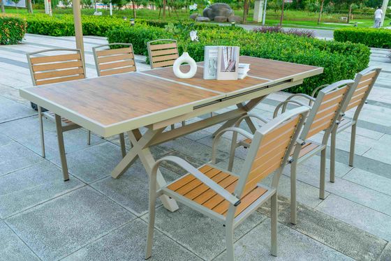 7 Pieces New Design Cheap American Style Cafe Restaurant Plastic Wooden Dining Table And Chairs Ferniture Set