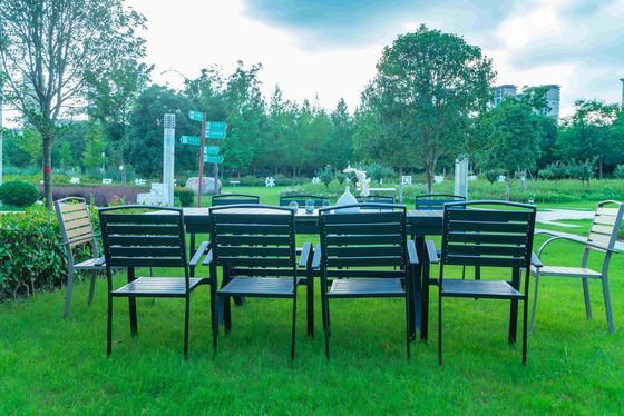 Black 11 Pieces Plastic Wood Modern Outdoor Garden Furniture Table Set 8-10 Seater Extendable Patio Dining Table Chairs