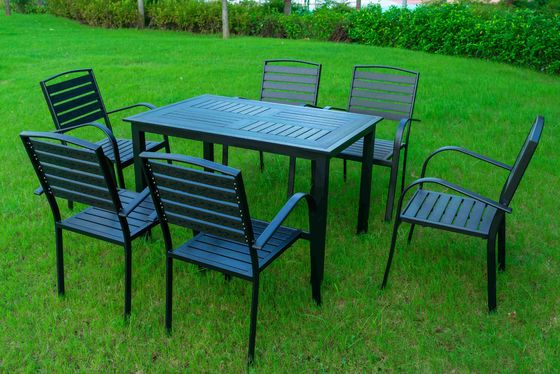7 Pieces Extendable Modern Black Patio Restaurant 9 Piece Dining Sets Outdoor Garden Porch Aluminum Table and 8 Seater