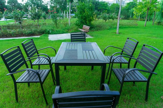 7 Pieces Extendable Modern Black Patio Restaurant 9 Piece Dining Sets Outdoor Garden Porch Aluminum Table and 8 Seater