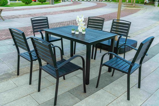 7 Pieces Extendable Modern Black Patio Restaurant 9 Piece Dining Sets Outdoor Garden Porch Aluminum Table and 8 Seater