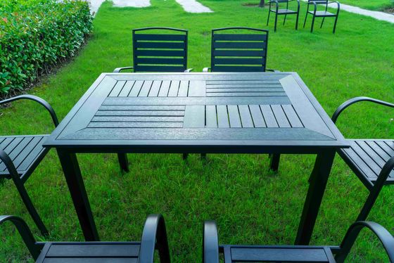 7 Pieces Extendable Modern Black Patio Restaurant 9 Piece Dining Sets Outdoor Garden Porch Aluminum Table and 8 Seater