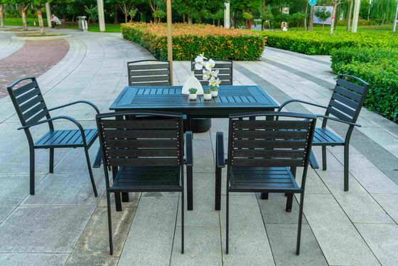 7 Pieces Extendable Modern Black Patio Restaurant 9 Piece Dining Sets Outdoor Garden Porch Aluminum Table and 8 Seater