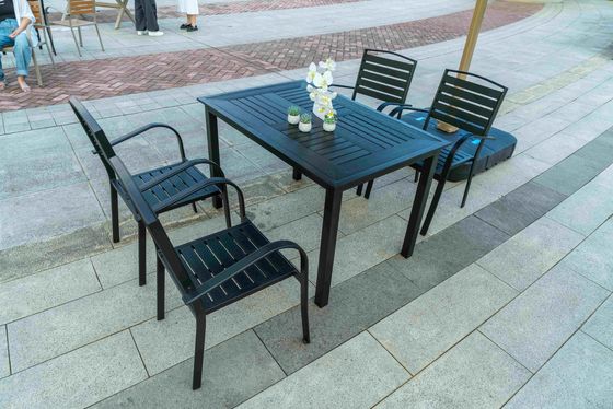 5 Pieces Extendable Modern Black China Manufacturer Wood Metal Chairs Patio Garden Outdoor Furniture