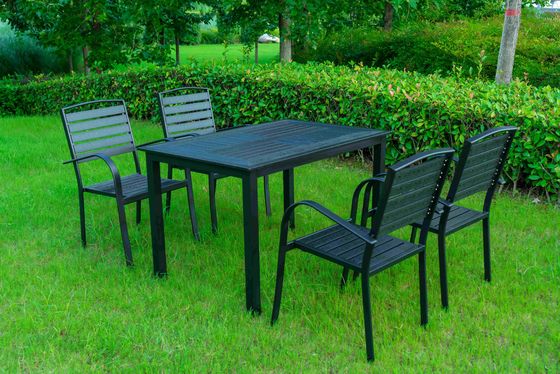 5 Pieces Extendable Modern Black China Manufacturer Wood Metal Chairs Patio Garden Outdoor Furniture